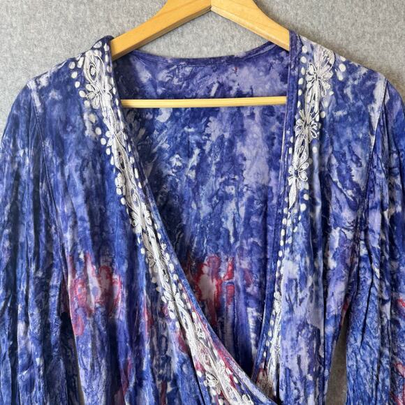 Bohemian Princess Maxi Dress Women’s One Size Wrap Embroidered Blue Hippie Boho - Picture 6 of 9